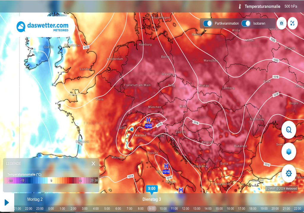Wetterlage, Dienstag, Höhenkarte