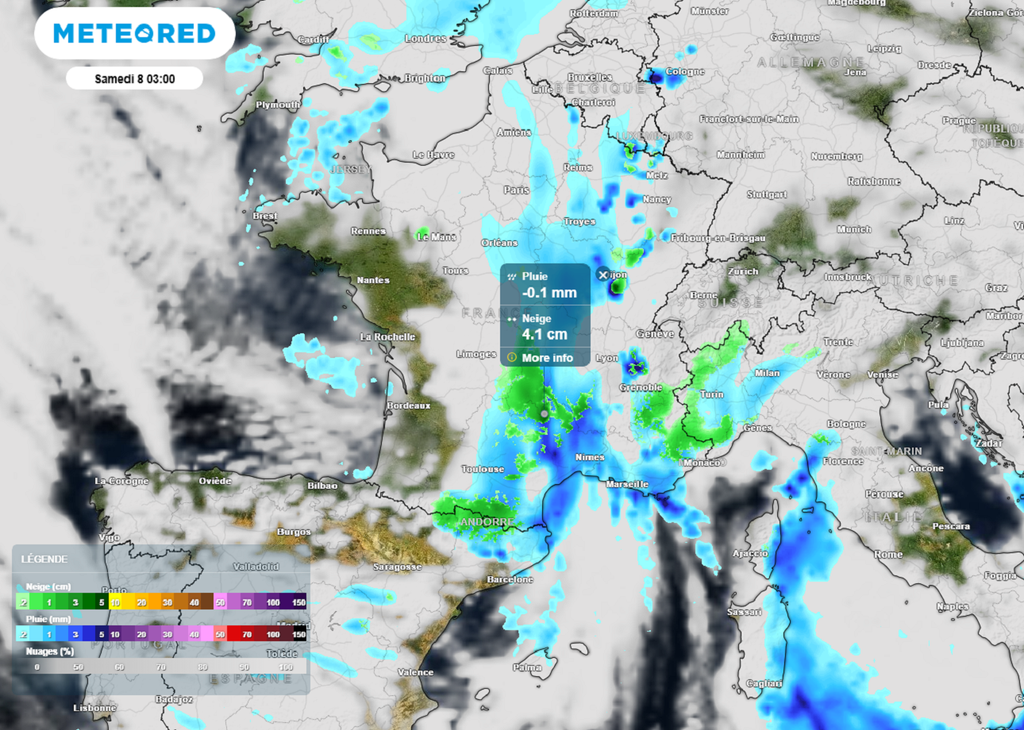 Les chutes de neige se mettront véritablement en place sur les reliefs de la moitié sud dans la nuit de vendredi à samedi.