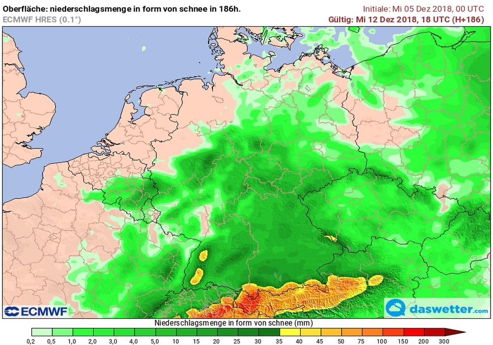 Schneehöhen am Mittwoch