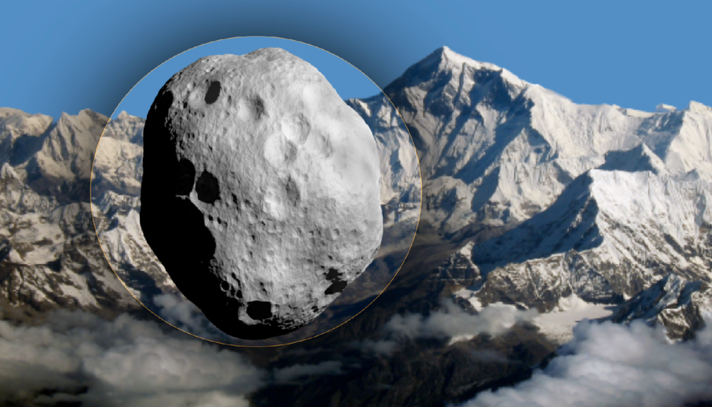 Rappresentazione artistica della cometa 96P/Machholz rispetto alle dimensioni del monte Everest. Credit: spacereference.org