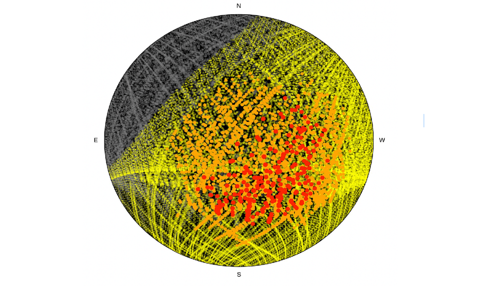 scie Questo diagramma mostra il numero di satelliti che sarebbero visibili sopra il Very Large Telescope (VLT) dell'ESO se SpaceX lanciasse la costellazione da un milione di satelliti che ha in programma. Credit: ESO/O. Hainaut