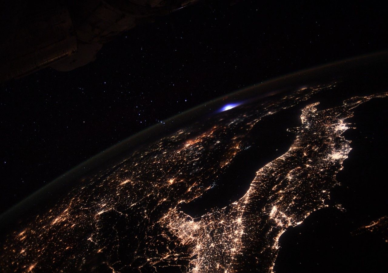 Strange blue lightning flash seen from International Space Station