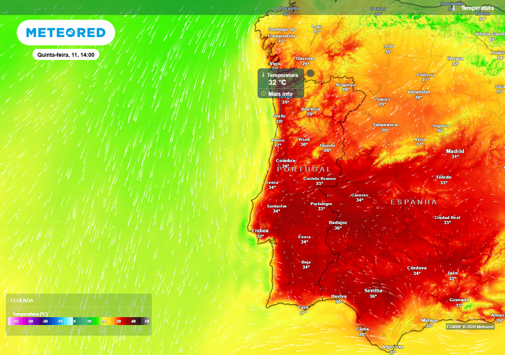 Esta quinta-feira, 11 de junho, as temperaturas máximas nas principais cidades da Região Norte deverão registar subidas entre 3 e 8 ºC face a hoje.