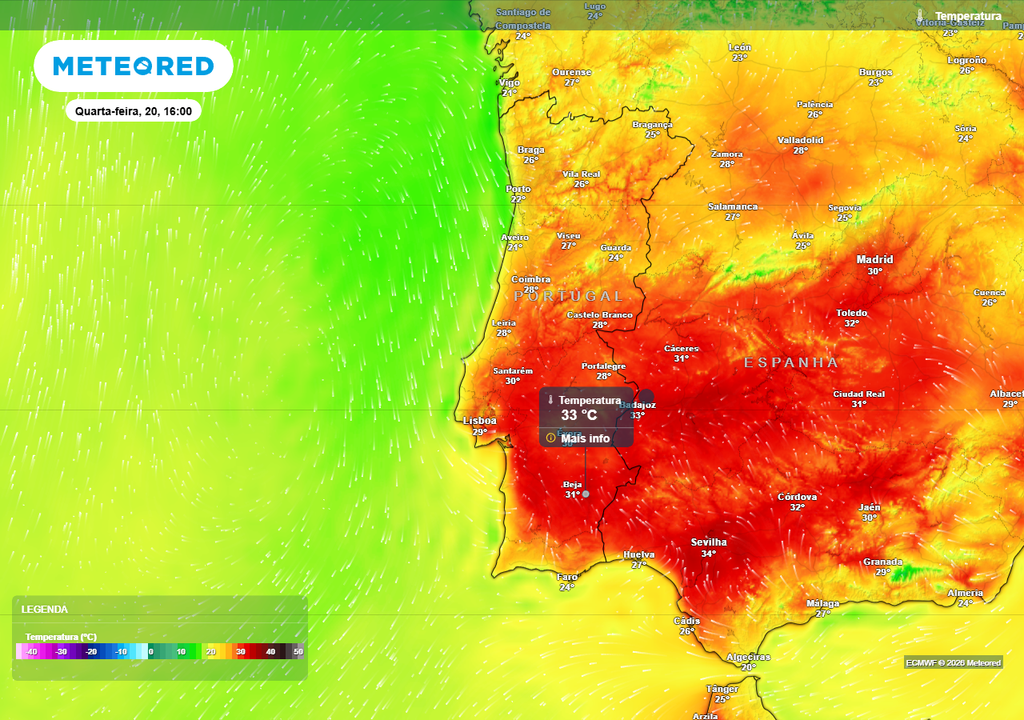 As máximas chegarão aos 33 ºC no Baixo Alentejo já nesta quarta-feira, 20 de maio.
