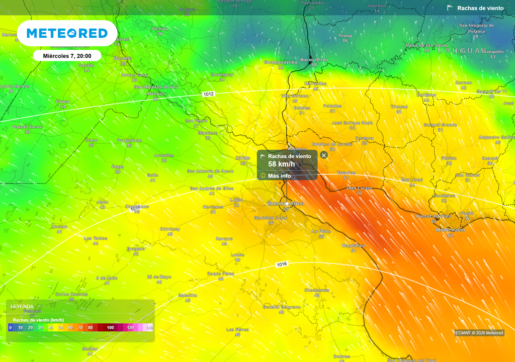 Ráfagas de viento Miércoles 7 de enero a las 20 h. Ráfagas de viento Miércoles 7 de enero a las 20 h.