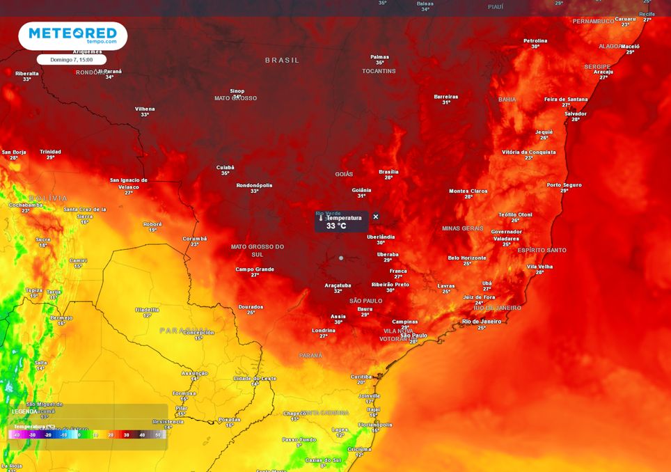 Previsão de temperaturas máximas no domingo Previsão de temperaturas máximas no domingo