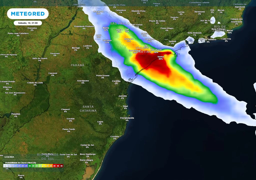 Previsão de probabilidade de chuva no sábado de noite. Previsão de probabilidade de chuva no sábado de noite.