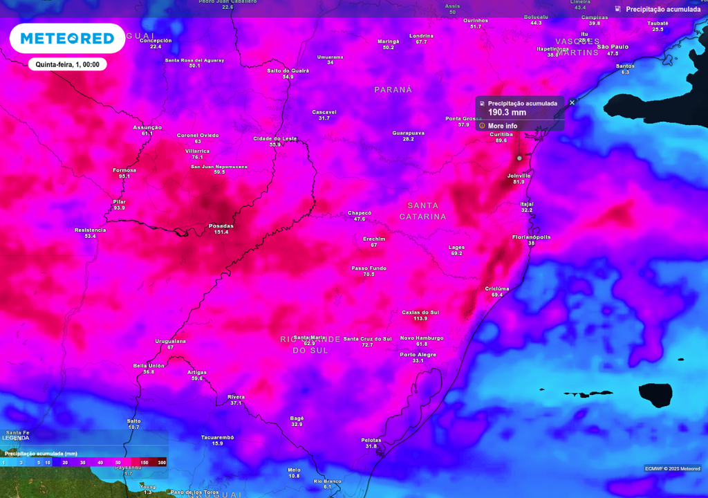Previsão de chuva acumulada até o final da quarta-feira (31).