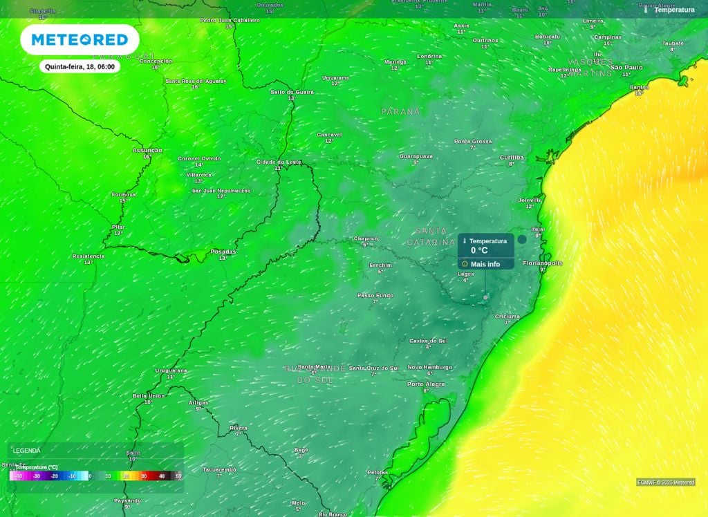 Temperatura mínima. Mínima prevista para a manhã desta quinta-feira (18). Há possibilidade do amanhecer ser o mais frio de 2026.