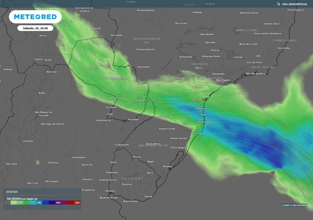 Transporte de umidade segue ativo neste sábado sobre SC, PR e RS.