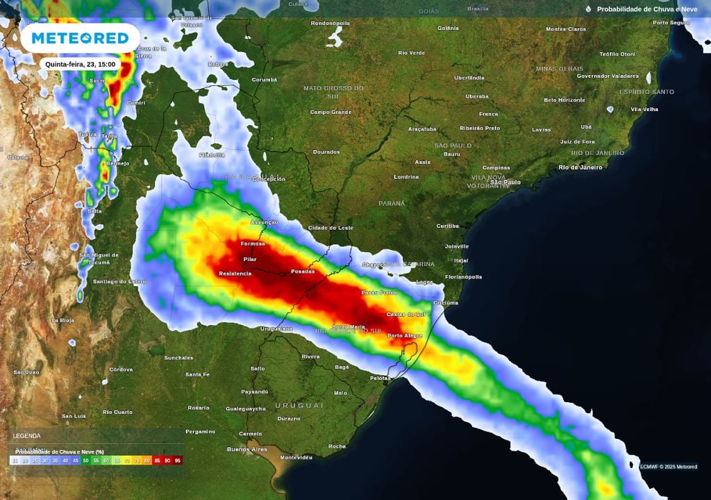 Chances de chuva para o Sul do Brasil na tarde desta quinta-feira (23).