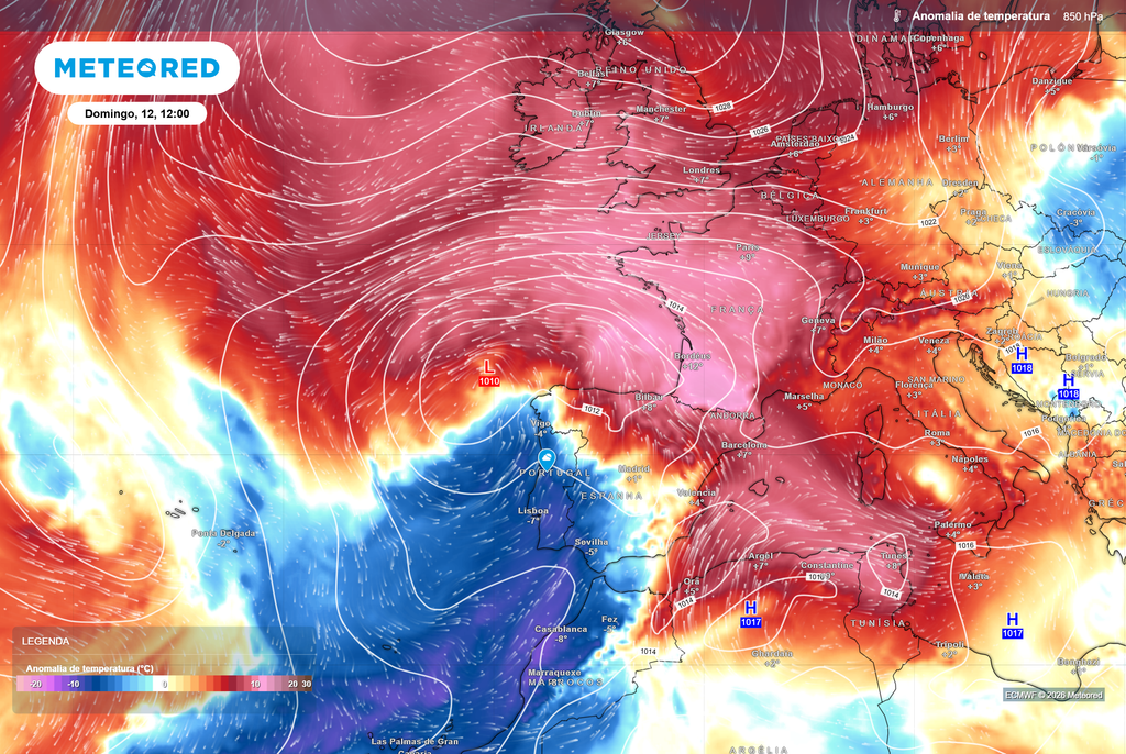 A presença muito próxima da depressão isolada em altitude limitará a subsidência associada à crista anticiclónica e favorecerá a entrada de ar mais fresco vindo do Atlântico em Portugal continental. Pelo contrário, no Mediterrâneo ocidental e es-nordeste da Península Ibérica, as temperaturas deverão subir ainda mais.