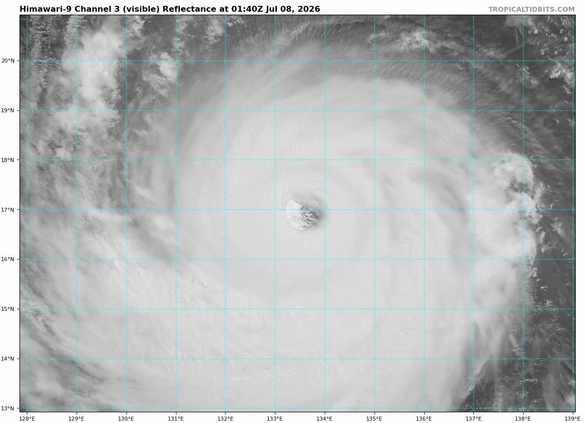 Secuencia de imágenes del canal visible de Bavi a fecha de 8 de julio 2026. Tropicaltidbits