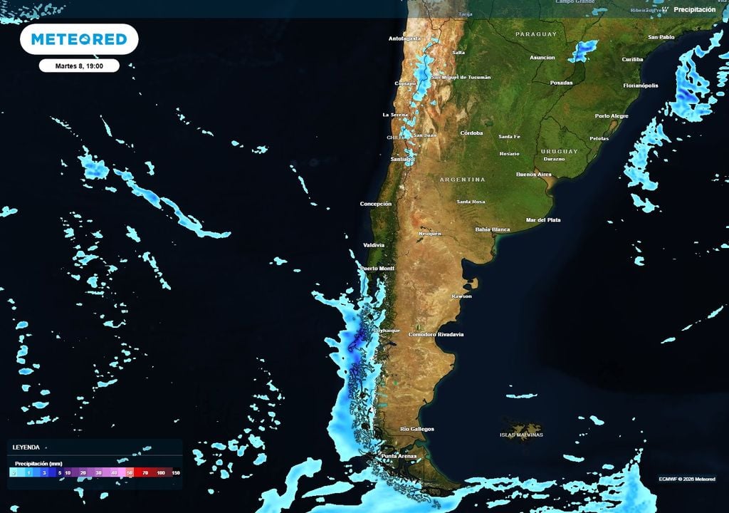 lluvia prevista Lluvias previstas para el martes 8 de septiembre sobre el norte y la zona austral.