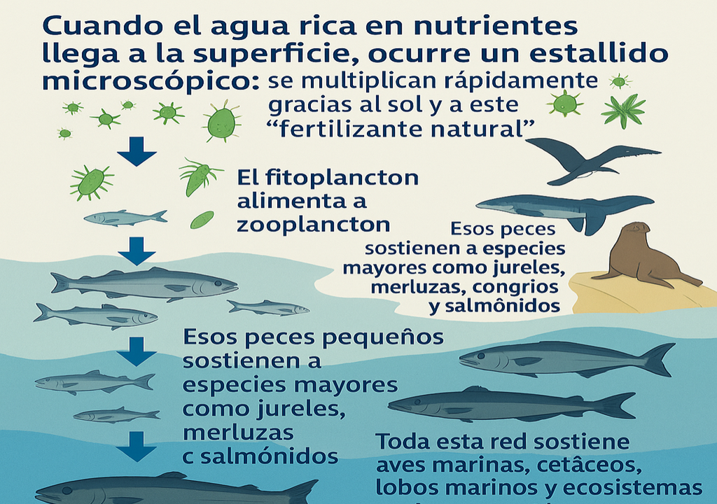 Cadena trófica marina activada por la surgencia costera. Cadena trófica marina activada por la surgencia costera.