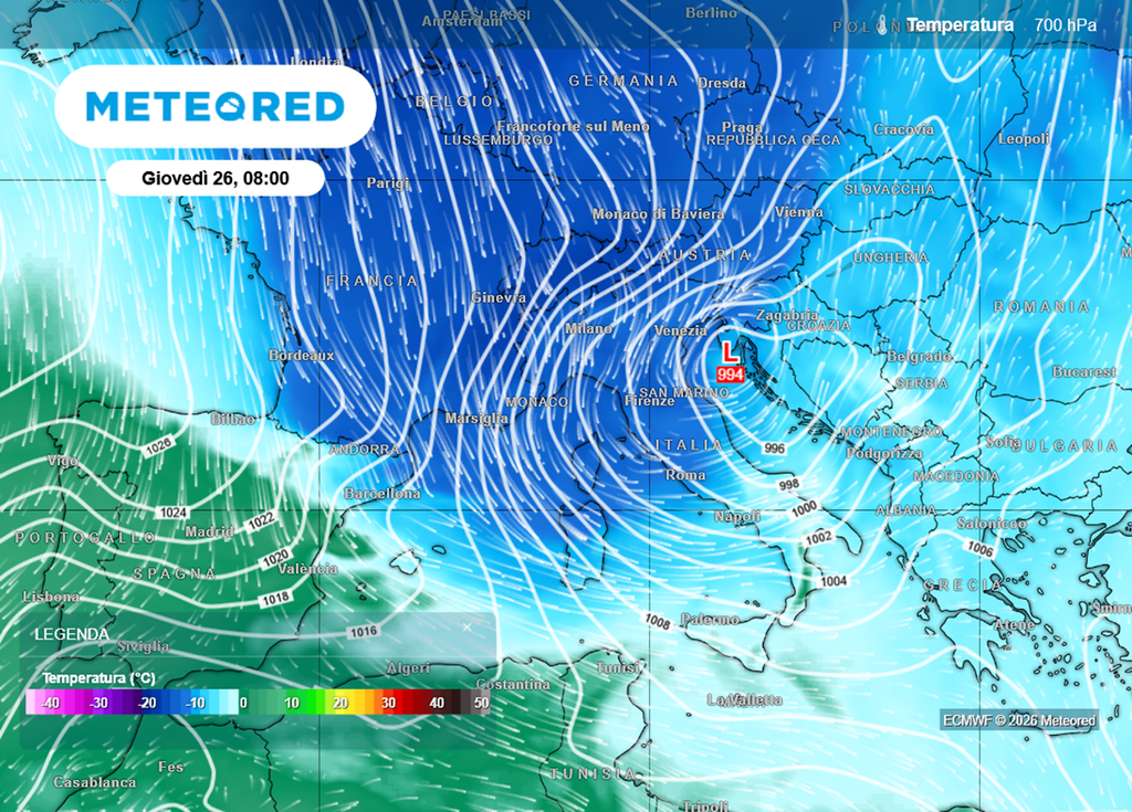Le temperarture crolleranno nella giornata di giovedì.