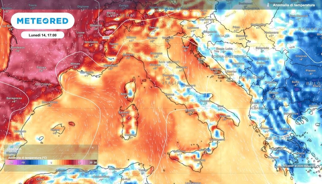 Ancora una volta la fase sotto media dura poco: lunedì 14 settembre le temperature diurne tornano sopra media, anzi già domenica potrebbero perfino spuntare localmente alcuni 30°C nelle massime.