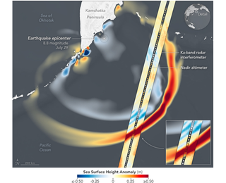 El satélite especializado SWOT detectó una ola del tsunami tras el terremoto de Kamchatka
