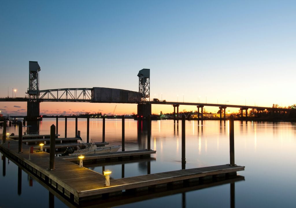 Wilmington Waterfront along Cape Fear River in North Carolina.