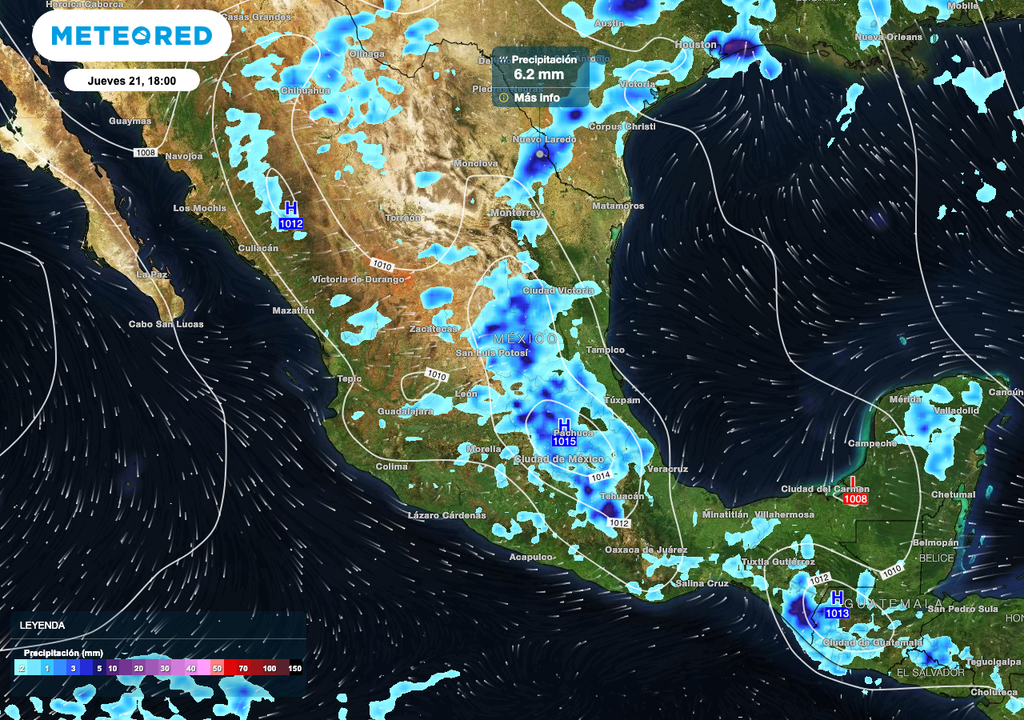 Las lluvias y aguaceros más fuertes, serán sobre el Norte y Sur del territorio mexicano, con acumulados puntuales de hasta 80 mm en algunos estados.