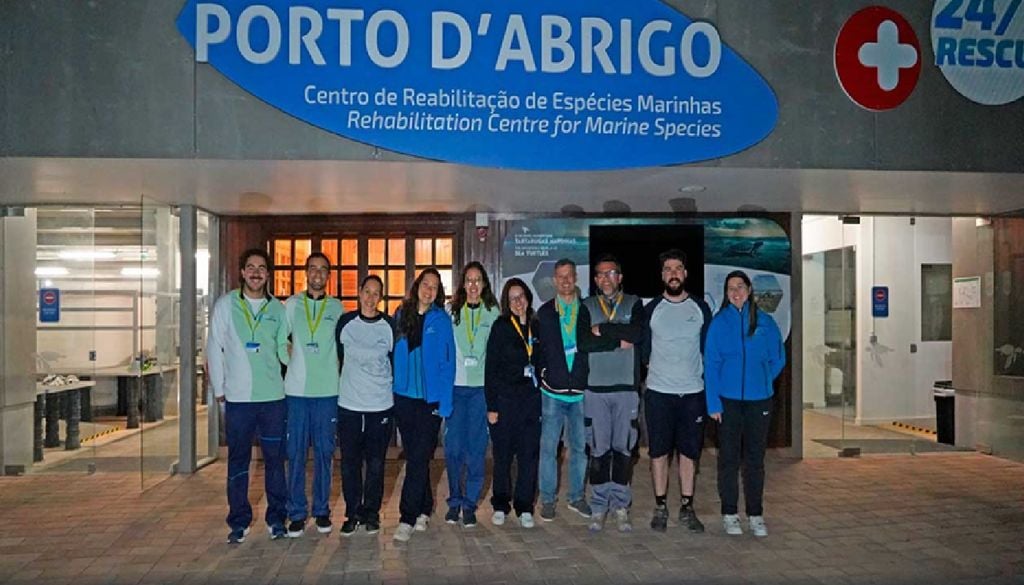 Equipa do Porto d'Abrigo do Zoomarine Algarve Equipa de biólogos e veterinários do Porto d’Abrigo responsável pelo plano de treino e reabilitação da tartaruga Molly. Foto: Zoomarine Algarve