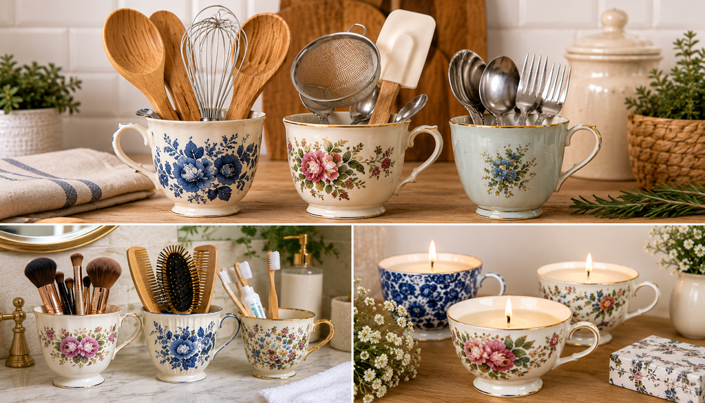 Las tazas y vasos antiguos también pueden tener una segunda vida: desde organizar utensilios y brochas hasta transformarse en delicadas velas decorativas para el hogar.