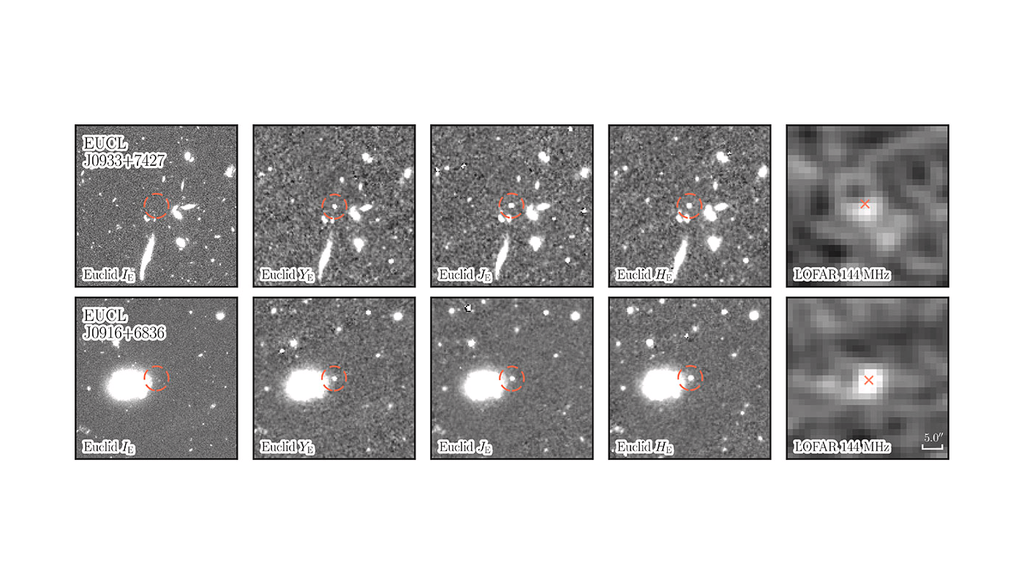 Dois desses quasares forneceram novas pistas sobre como os buracos negros supermassivos cresceram tão rapidamente no Universo primitivo. Crédito: Yang et al. 2026 Dois desses quasares forneceram novas pistas sobre como os buracos negros supermassivos cresceram tão rapidamente no Universo primitivo. Crédito: Yang et al. 2026