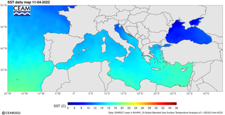 Temperatura superficial del agua del Mediterráneo: Invierno 2022