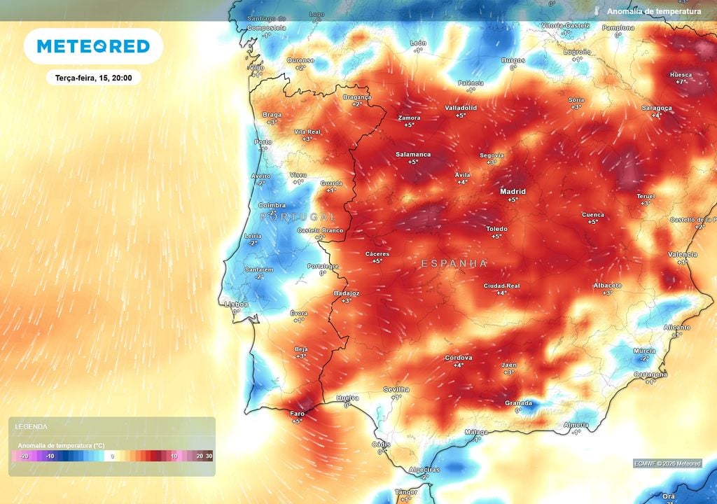 anomalia térmica O dia de hoje, terça-feira, trará de volta os valores abaixo da normal climatológica (a azul) a Portugal Continental.
