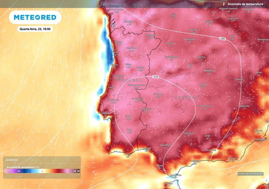 As temperaturas deverão ficar muito acima do habitual durante o dia de hoje, quarta-feira, com anomalias que poderão atingir +12 ºC em Viseu e +11 ºC em Braga e Vila Real.