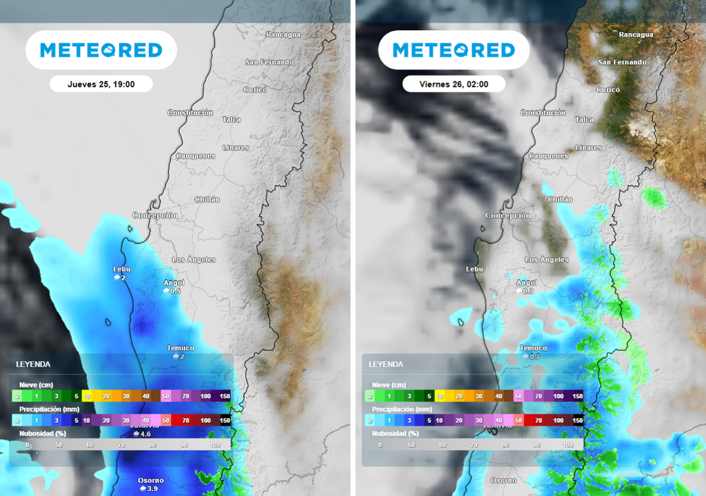Las precipitaciones comenzarán a afectar el centro-sur durante la tarde del jueves y comenzarán a declinar durante el viernes, abriendo paso al aire polar.