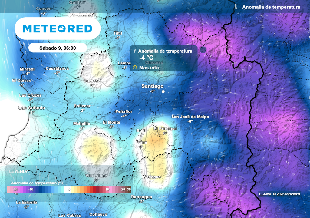 Anomalías negativas de las temperaturas este sábado: se espera una de las mañanas más frías del año en Santiago.