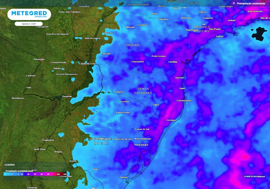 previsão de chuvas na Região Sul