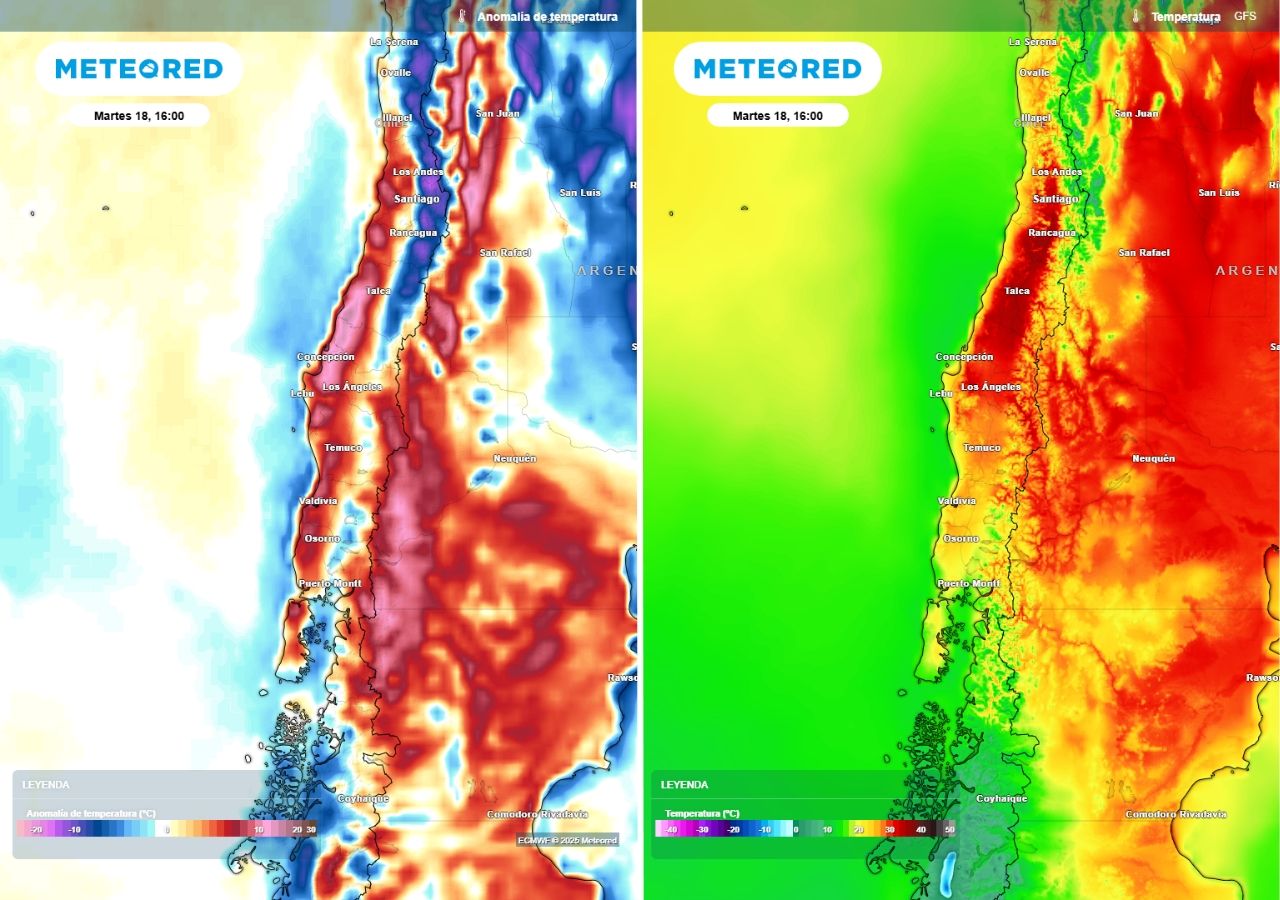 Temperaturas hasta 15 ºC por sobre el promedio se registrarían el martes 18 de febrero en algunas zonas del centro y sur de Chile.