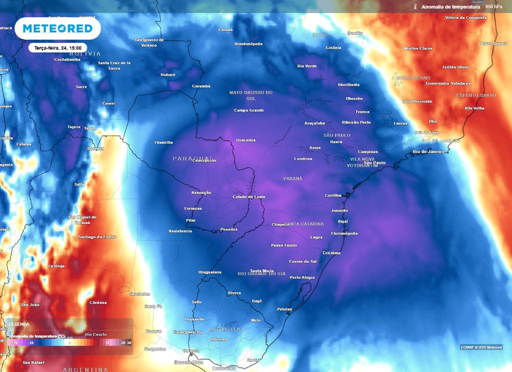 Massa de ar polar intensa atua sobre o centro-sul do Brasil e mantém temperaturas amenas.