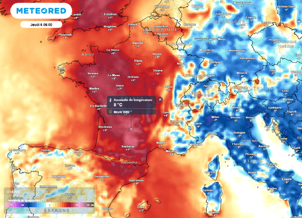 Jeudi matin, les minimales seront encore situées jusqu'à 8°C au-dessus des normales ! Jeudi matin, les minimales seront encore situées jusqu'à 8°C au-dessus des normales !