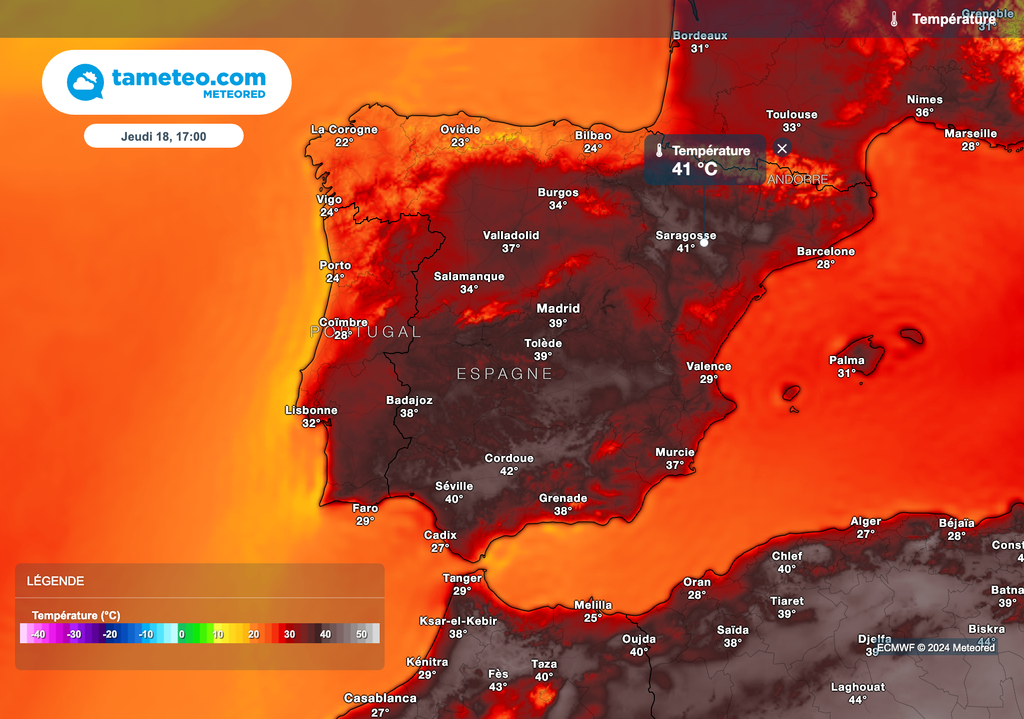 41°C attendus à Saragosse jeudi après-midi. 41°C attendus à Saragosse jeudi après-midi.