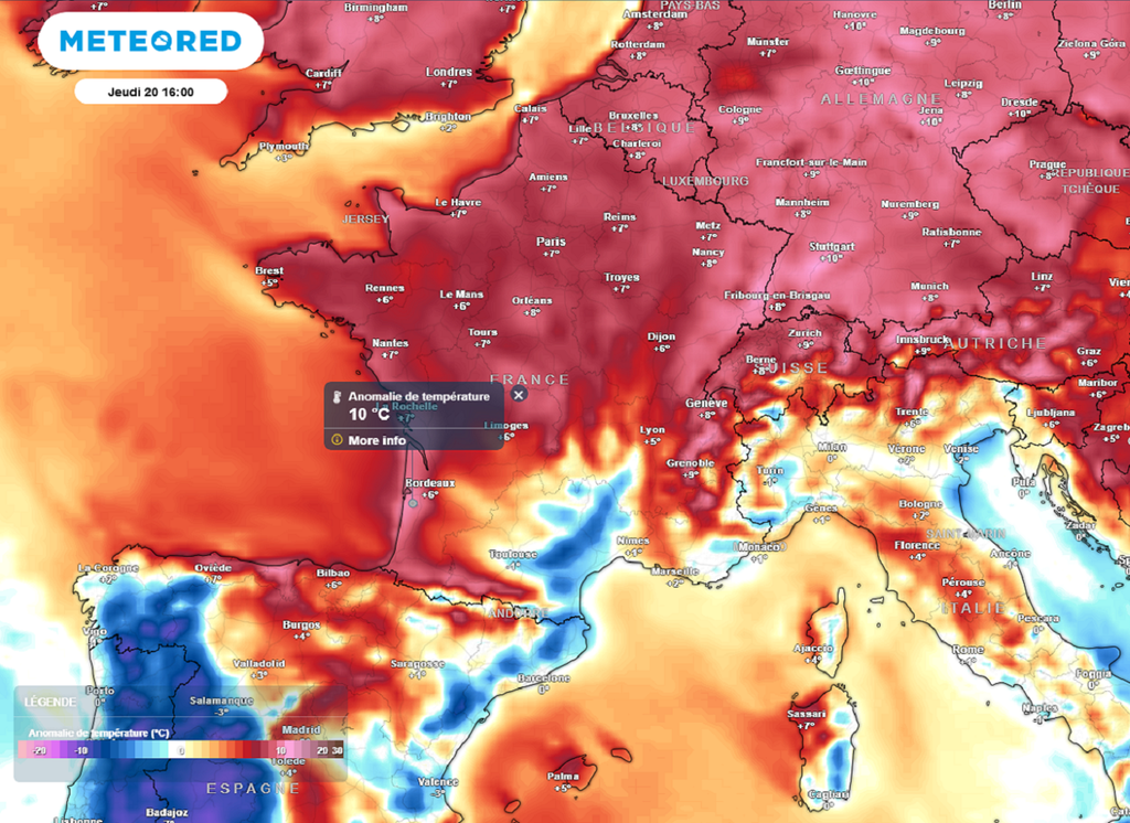 Jeudi, le mercure sera situé jusqu'à 10°C au-dessus des normales de saison. Jeudi, le mercure sera situé jusqu'à 10°C au-dessus des normales de saison.