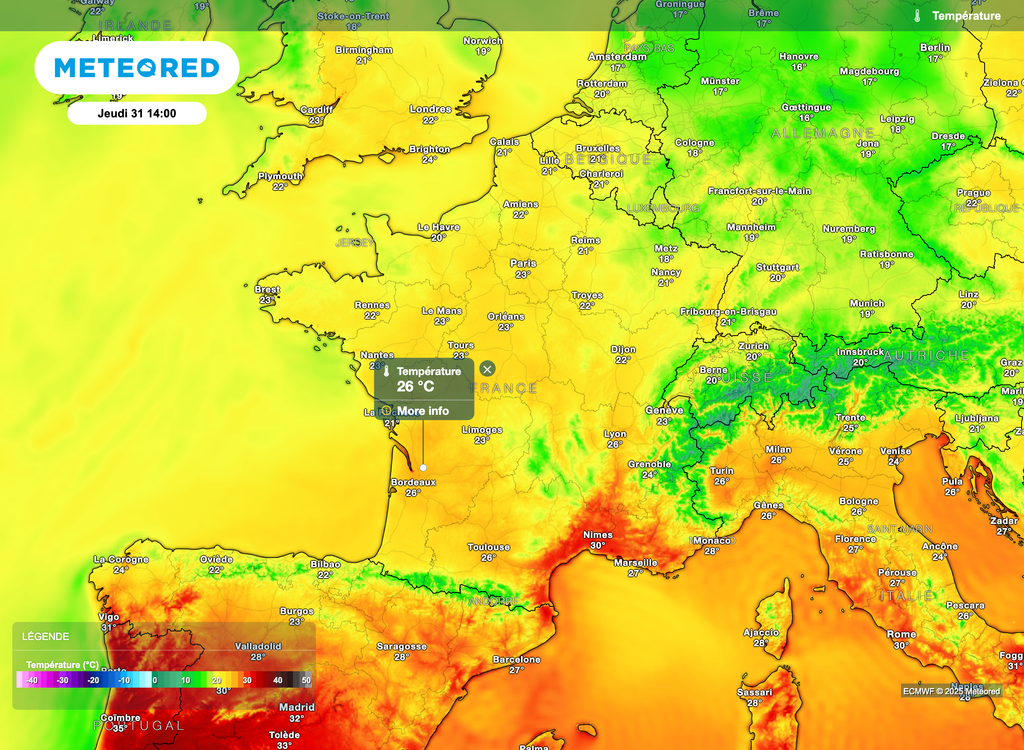 Chaleur s'invitant dans le sud et l'ouest d'ici la seconde partie de semaine.