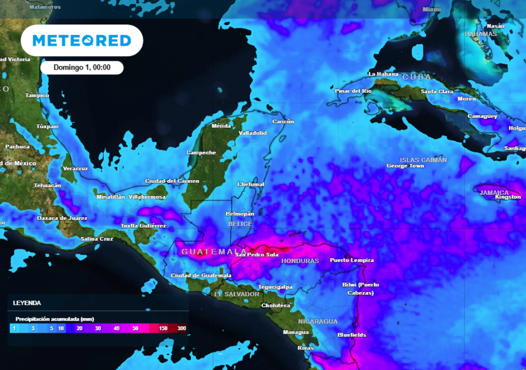 Pronóstico de lluvia acumulada para los próximos días en la Península de Yucatán.
