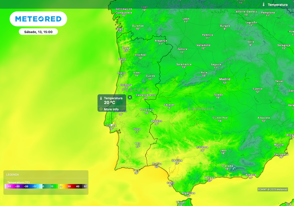 Temperaturas até 20 ºC em Portugal Continental. Temperaturas até 20 ºC em Portugal Continental.