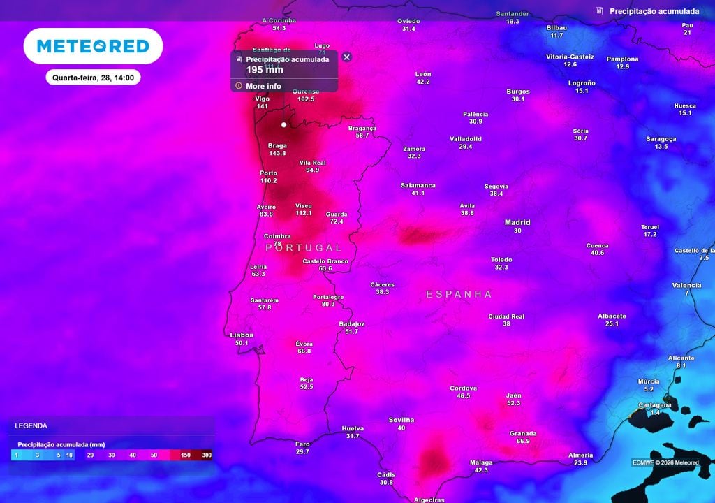 Entre hoje e quarta-feira, o noroeste do país deverá acumular mais de 190 mm de chuva.