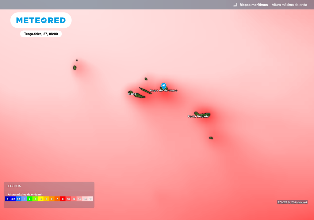 A ondulação gerada pela depressão Joseph provoca um forte agravamento da agitação marítima, com ondas que podem atingir valores elevados nas zonas costeiras mais expostas
