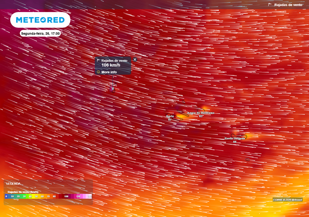 A depressão Joseph reforça o vento no arquipélago, com rajadas que podem ultrapassar os 90 a 100 km/h, sobretudo nas ilhas mais expostas à circulação atlântica.