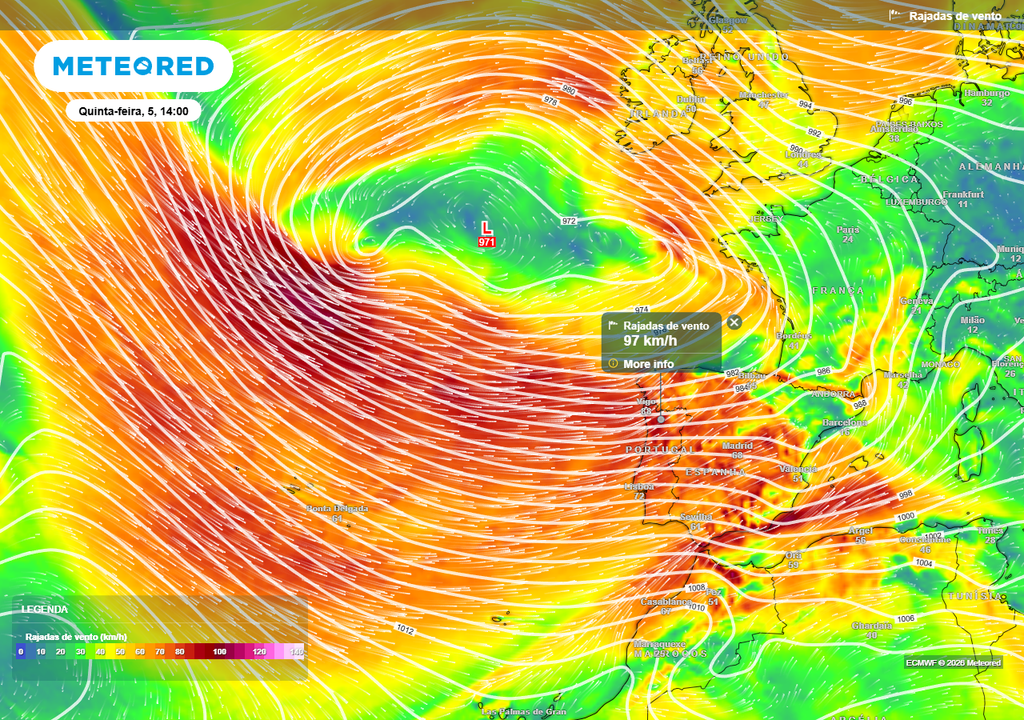 Um dos elementos climáticos que mais preocupa para a próxima quinta-feira (5) é o vento. As próximas atualizações irão trazer detalhes mais concretos sobre a sua magnitude e intensidade.