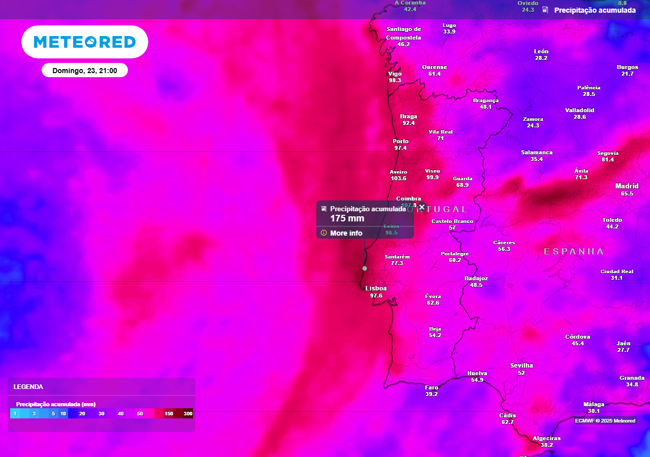Tempestade Martinho em Portugal: mapas da Meteored preveem mais de 150 ...
