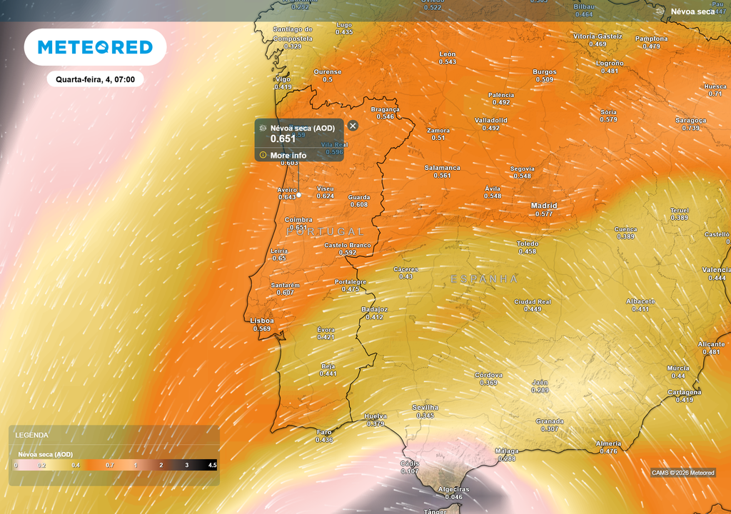 A concentração de poeiras provenientes do Saara deverá aumentar ao longo dos próximos dias, atingindo o seu pico entre terça e quarta-feira.