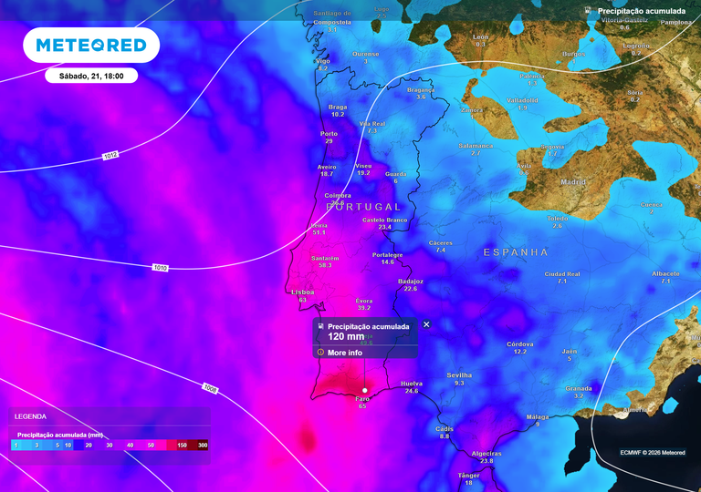 Tempestade Therese: v&aacute;rias regi&otilde;es de Portugal continental v&atilde;o acumular aproximadamente 60 mm; mas h&aacute; uma que se destaca