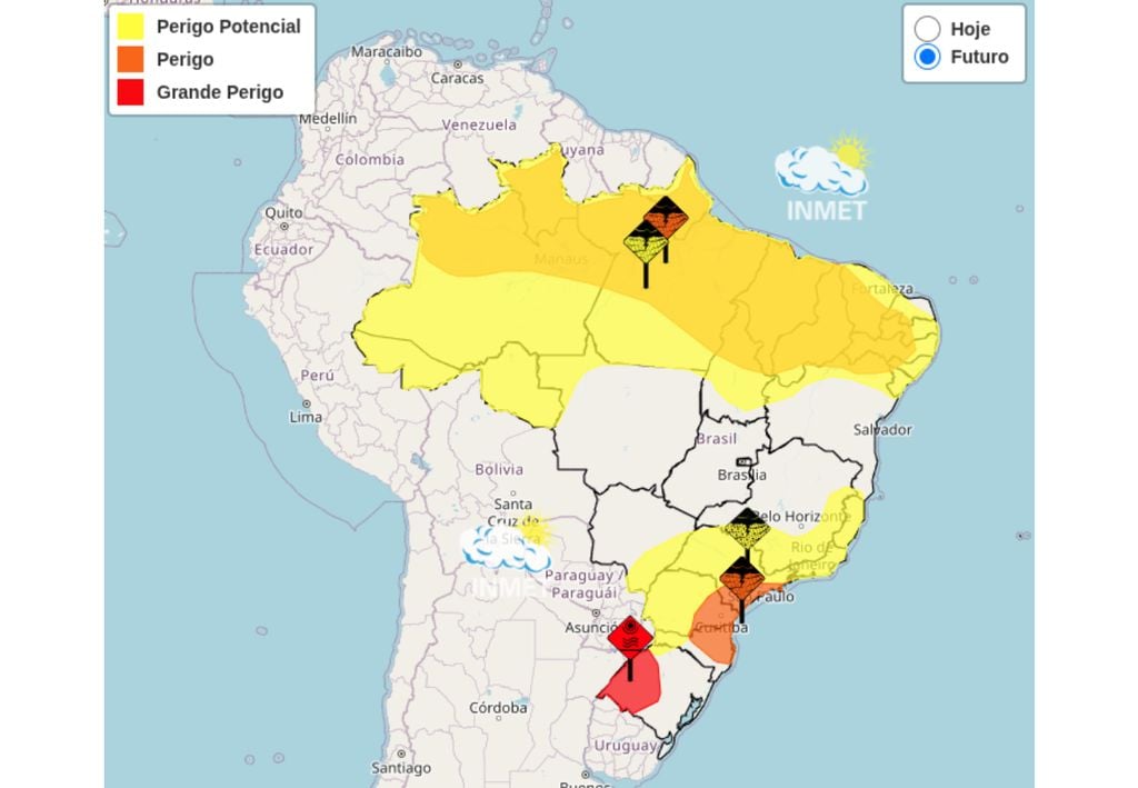 Mapa de alertas e avisos do INMET para esta terça-feira (31).