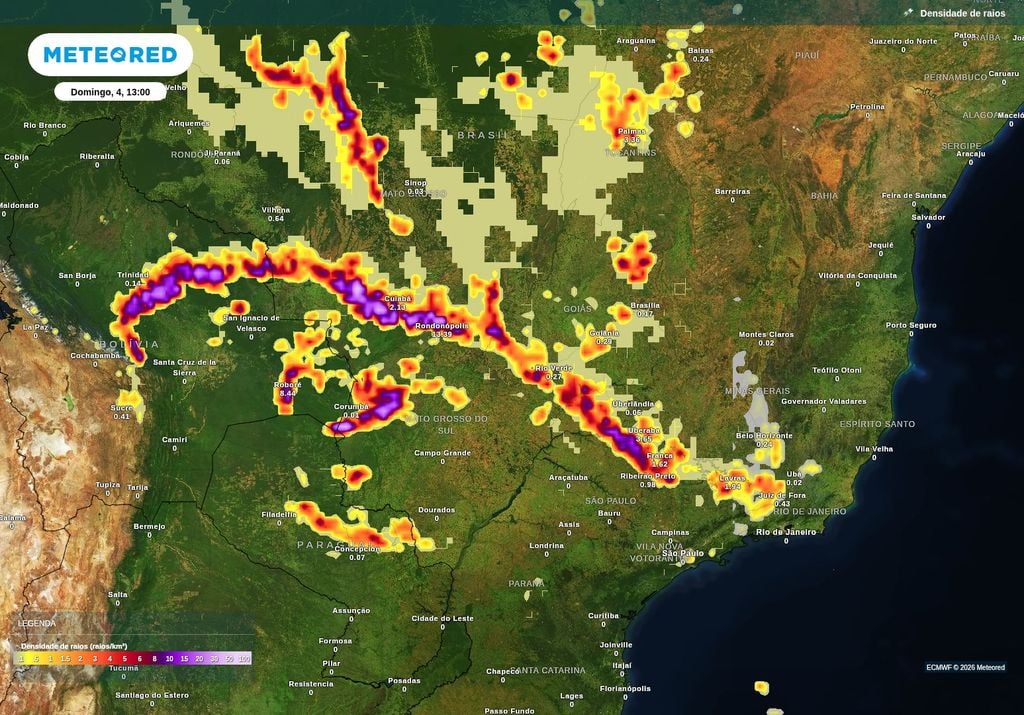 Previsão de tempestades intensas neste sábado (3), segundo o ECMWF. Previsão de tempestades intensas neste sábado (3), segundo o ECMWF.